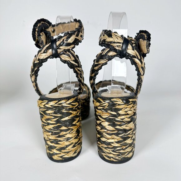 Sam Edelman Black Natural Raffia Lliana sz 7 Woven Platform Sandals Ankle Strap - Picture 10 of 15